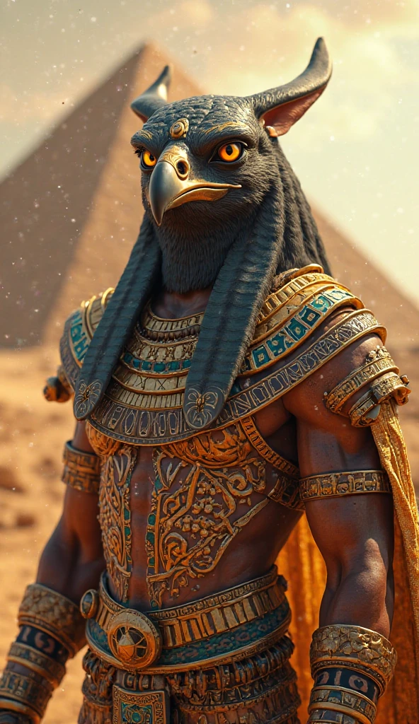 (((God HorusHawkeye's Head)))Better quality, Ultra-high resolution, 4K Detailed CG, Masterpiece,Horus,Egyptian God,Egyptian God话,Egyptian God庙,Bird Head,Blue and white feathers,Egyptian clothing,( (Blue Eagle Head)),desert,Aesthetic, Beautiful images, In the center of the screen