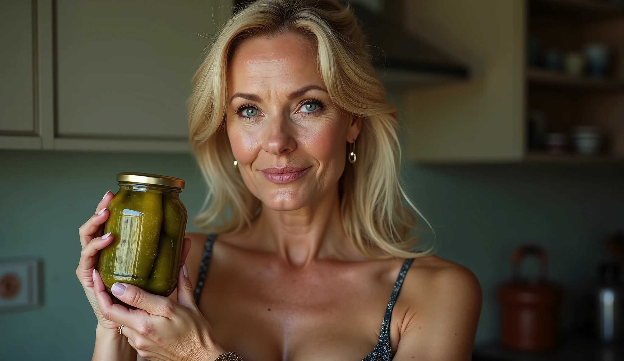 Short hair blonde mature older woman insert cucumber self ass