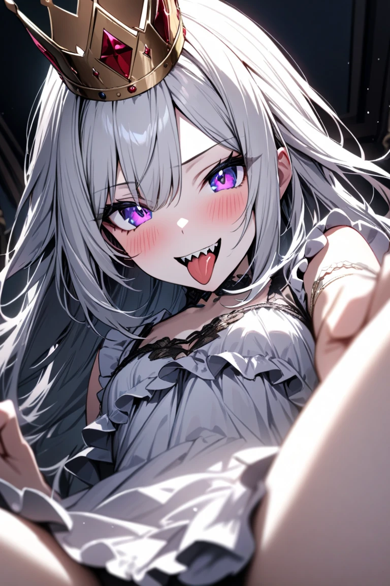 masterpiece,1gir l, solo,  <lora:Boosette-10:1>  boosette, smile, sharp teeth, crown, close-up, cleavage