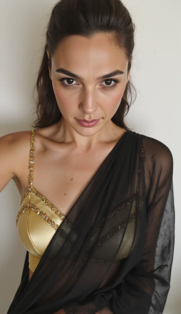 a beautiful indian woman, flawless skin, goddess-like figure, high-collar dress, woman in black dress, profile shot, oil painting, hyper realistic, award winning art, ultra detailed, cinematic lighting, dramatic shadows, warm color palette, golden hour, masterpiece, octane render, artstation, concept art, digital painting, highly detailed, sharp focus, photorealistic, 8k, best quality