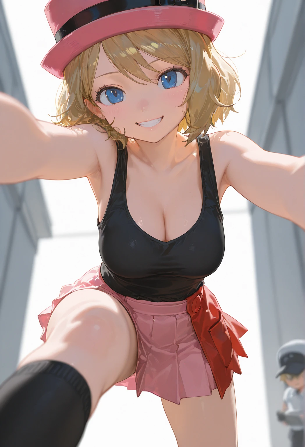 8k, best quality, sharp image, cg, anime , best quality, sharp image, intricate details, ultra-detailed, hyper detailed eyes, detailed skin with a flawless texture delicate and refined, ultra highres, depth field, masterpiece, extremely detailed,
(0.05 :: selfie:1.8), straight-on shot , dutch angle ,
(1girl, Cassandra_Alexandra, <lora:Cassandra_Alexandra_XL:0.6>, (an extremely beautiful 21-year-old Caucasian girl), (blonde hair:1.2), hair bangs, (short hair, hair band :1.3), (green eyes), <lora:breasts_slider_v2:1>, cleavage, slender, shiny skin, flawless skin, fair skin, light blush, solo) ,
covered nipples obviously protruding through clothing, sweat, seduction, nsfw,
(Racerback sports bra and capri leggings :1.2),
(0.05 :: gravure pose :1.3),
daytime ,
mountain valley , <lora:LCMTurboMix_Euler_A_fix:1>