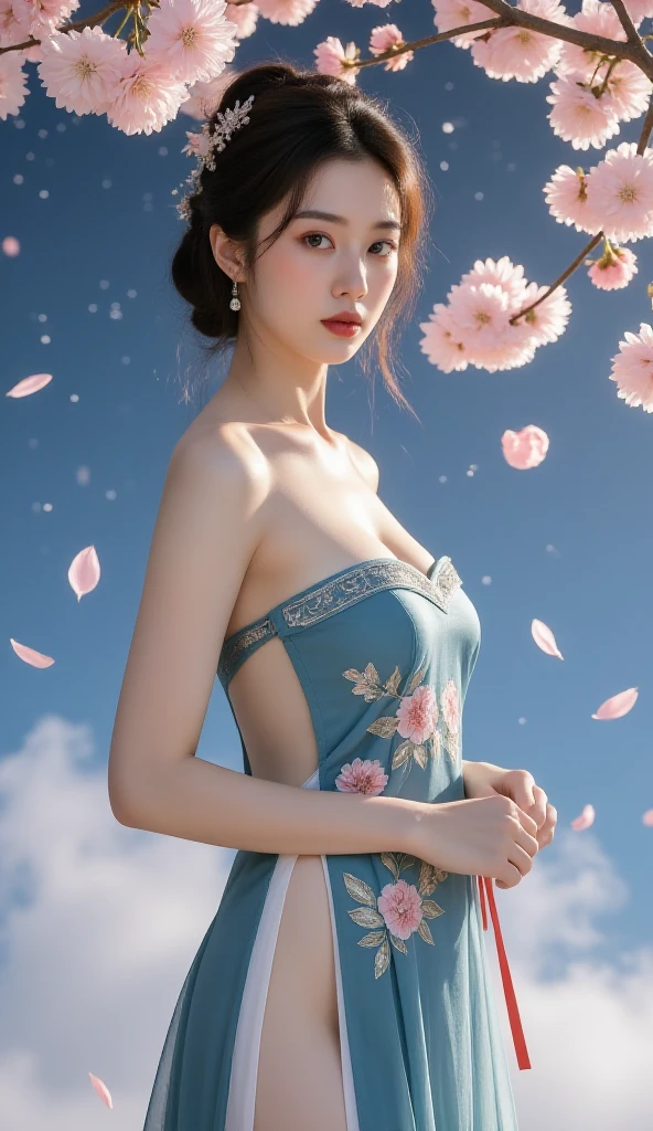 painting of a woman in a swimsuit with flowers in her hair, a beautiful artwork illustration, by Li Song, by Chen Lin, by Ni Tian, by Xie Sun, jinyoung shin art, by Ju Lian, by Ye Xin, by Ni Zan, beautiful character painting, alphonse mucha and rossdraws, exquisite digital illustration, by Ju Chao, by Ryan Yee