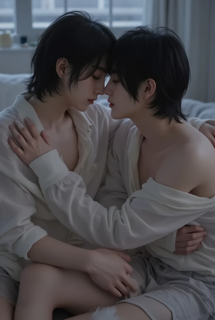 Sexy young asia boy loses his clothes laying on the floor and his boyfriend