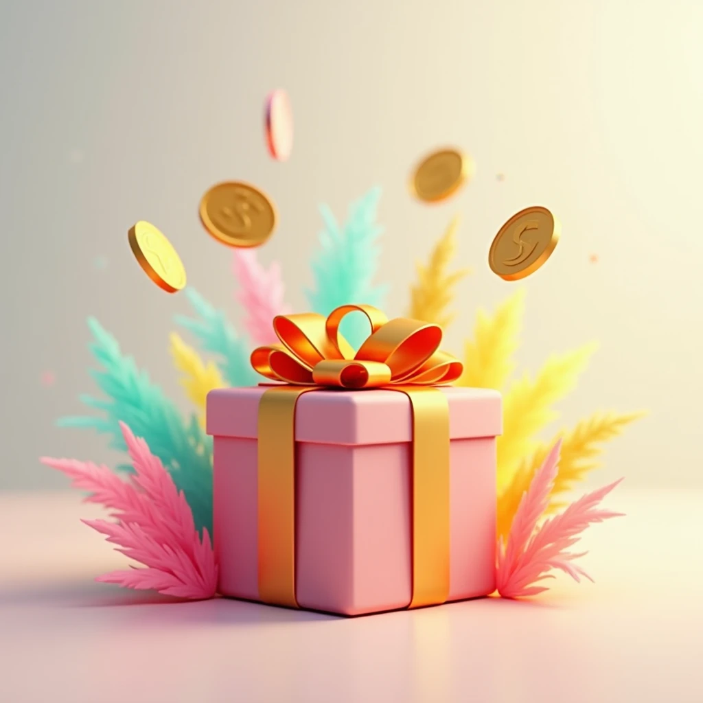 there is a red box with a ribbon and a gold coin, loot box, fanbox, Gifts, Gold, without text, online casino logo, Gifts, Treasure chests, 3 d icon for mobile game, Telegram stickers, generous, Game icon, illustration, 9K,