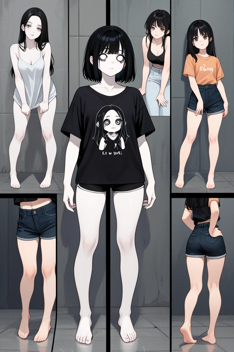 ((8K resolution))、((highest quality))、((masterpiece))、((Very detailed))、 (Anatomically correct)、((theme、whole body:1.1)), one person、girl、blush、Shy laugh、(slender),(hair:boyish、黒hair),(Girls' 、An open-chested shirt、Short skirt)、(Grey sports bra、Grey panties)、(Skirt to be lifted)