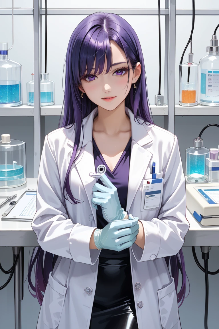 master work, best qulity, detailded, seulement, 1fille, Yoru, chimiste, bas, seductive pose, rideaux de poitrine, Gants, Souriant, attentive, compatissant, interagir, amical, chaleureux, laboratoire, laboratoire, poste de chimiste, outils de chimiste, Scientific equipment, fournitures, masque chirurgical, Cheveux courts, seins moyens, beaux yeux bruns, décolleté, gros seins, transpiration, rougissement, respiration lourde, Blood stain on clothing, combinaison chimiste (breaking bad),