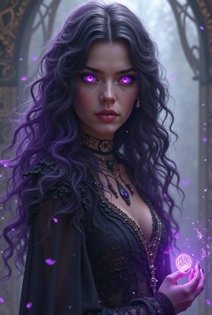 retrato, arte conceitual, design de personagens, altamente detalhado, alta qualidade, color diffusion, Foto em close-up, demonic creature, criatura interdimensional, criatura feminina, roxo escuro Pele humana, tentacle hair, dreadlocks, Purple eyes, Vilania Sexy, Monstro sedutor, Criatura luxuriosa, sexy atrai, roupas de fantasia, Sci-Fi themed