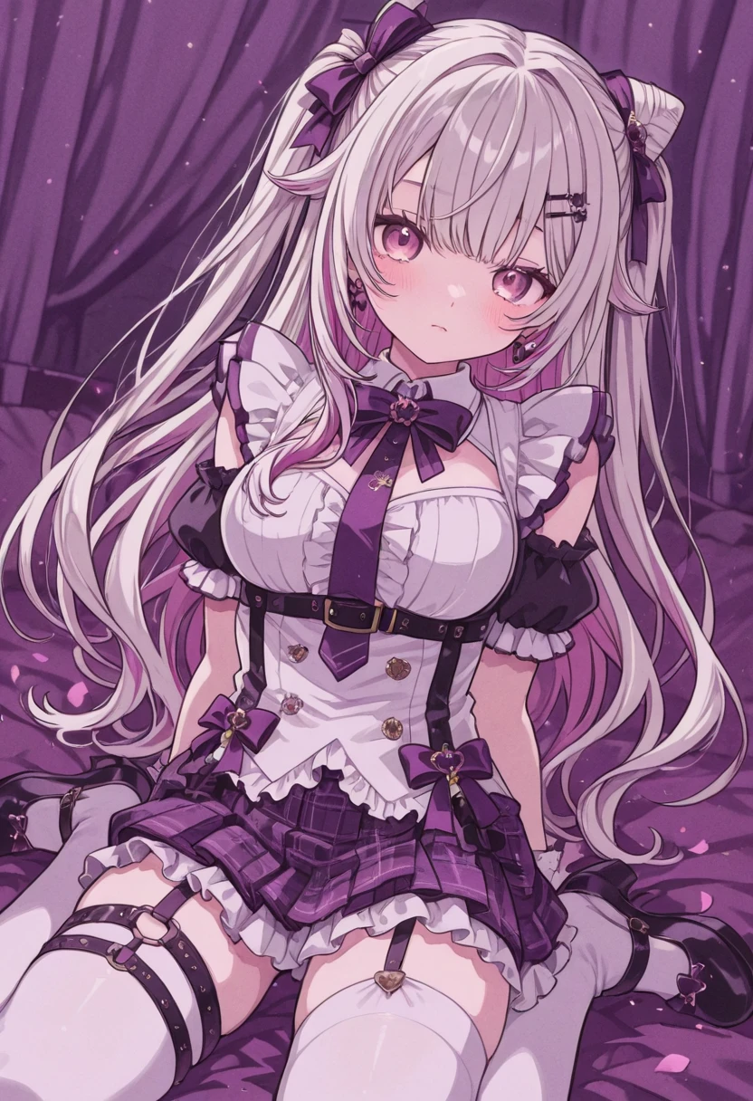 (masterpiece, best quality:1.2), (solo), (1girl), best quality, (photorealistic:1.4),ultra detailed, solo, (full body:1.5), looking at viewer, cave, arms up, keqing (genshin impact), love in eyes, double ponytail, bow hairpins, blushing, smug, smile, drooling, rolling eyes, bow tie, maid outfit, long sleeves, miniskirt, large breasts