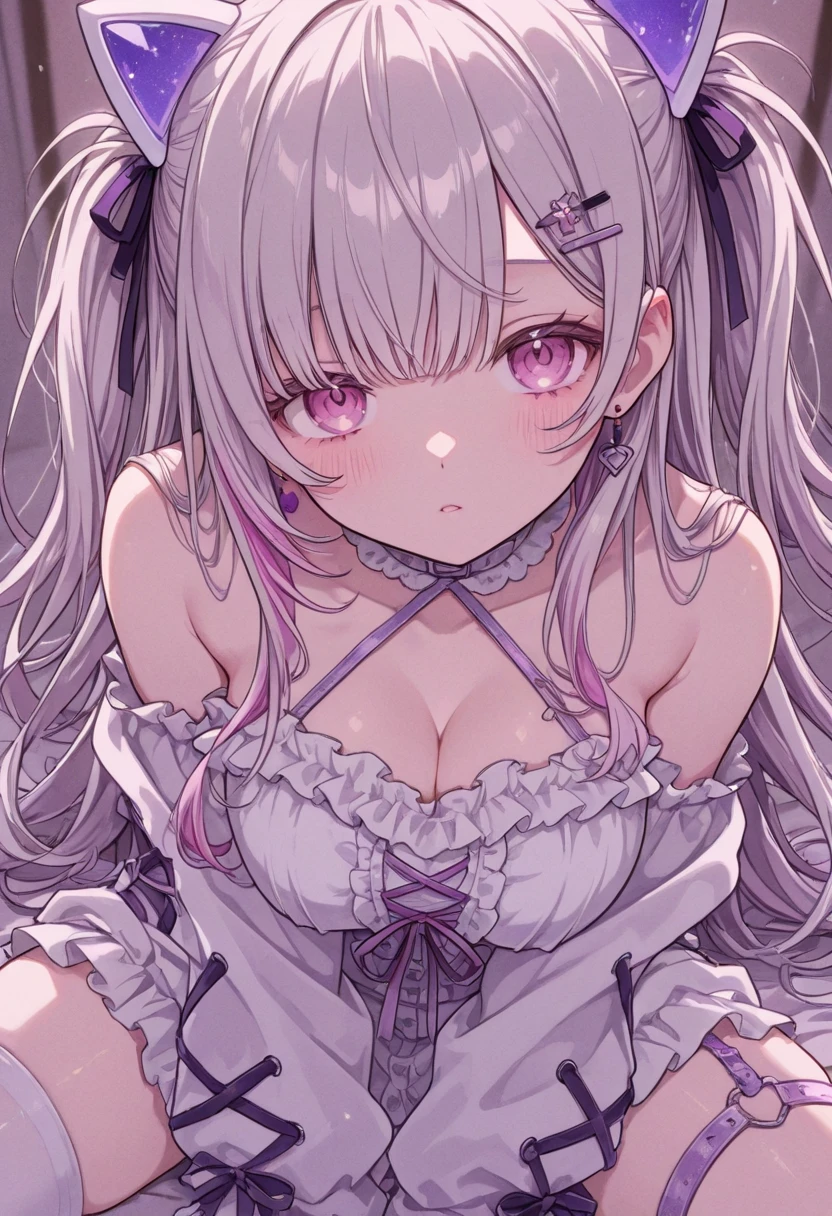 NSFW、On all fours、(Being pulled by a rope around the neck)、first round、Petsのリード、Pets紐、Petsプレイ、Pets、Obedience、Very beautiful and Shining Eyes、Shining Eyes、((1 girl))、Large Breasts、Big Mouth、high school girl、Small breasts、Cat ear、Transparent pink short hair、7--old l、Panting air，Provocative poses that make your face turn red，Sexual ，Sexual huge breasts cleavage