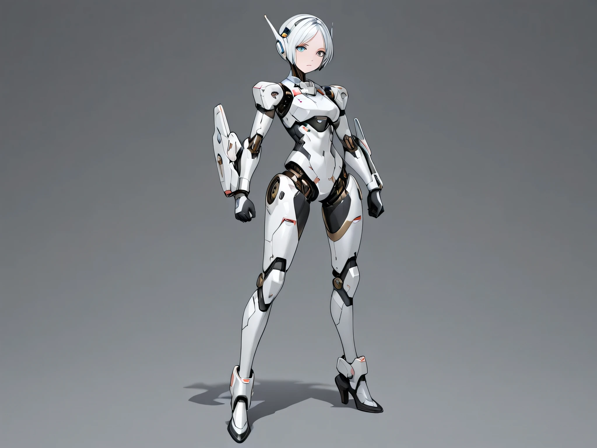 full body　 standing　android girl armed