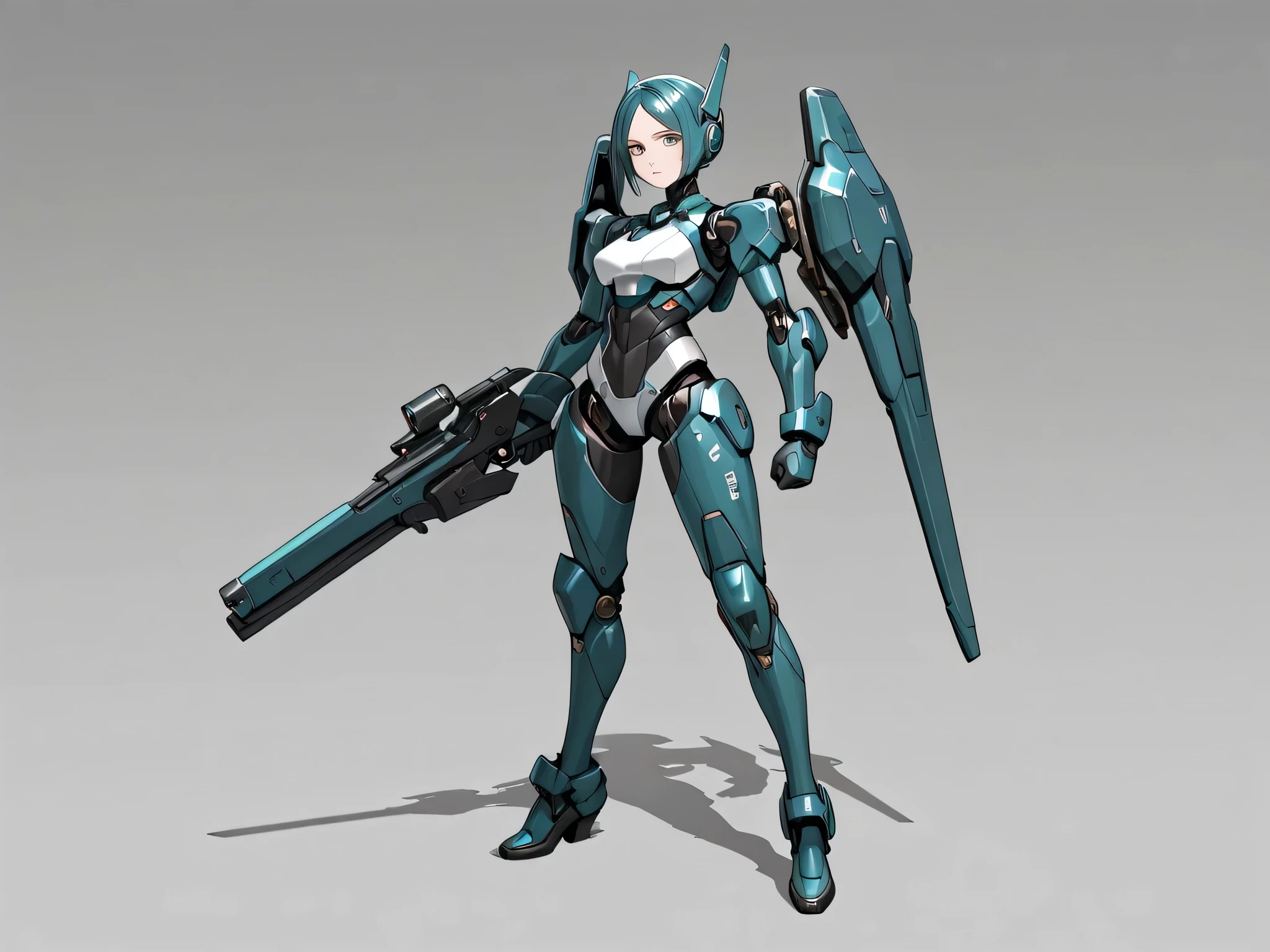 full body　 standing　android girl armed