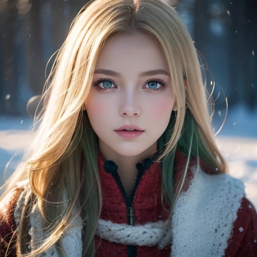 ((hair blowing in the wind、no makeup:1.2))、(realistic、Photoreal、Super detailed、best detailed skins、highest quality、masterpiece、超A high resolution)、cute russian woman、14 years、high school girl、young girl、1 girl、have bangs、ash blonde:1.7、double eyelid、drooling eyes、Japanese style face、purity、realistic skin type、thick muffler、Red muffler、fluffy hair、((There'hair in scarf:1.3))、red cheeks、The wind is blowing、that'It's snowing、night、illumination、Lighting from behind、hair blowing in the wind、((Antarctica、A meteor shower、A world where you can see the aurora changing from green to red))