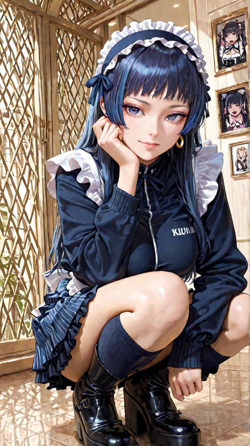 Asian woman in blue coat against wall, Close do rosto, Luz lateral