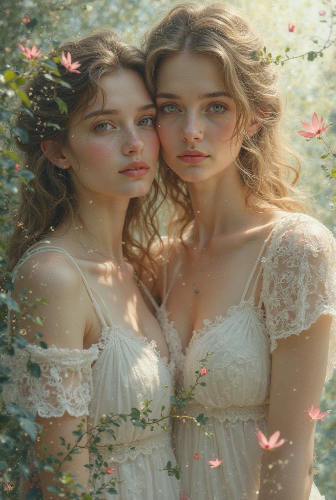 beautiful irish girl, sweaty skimpy wet disheveled LINGERIE, emma watson, adorable, freckly sweaty skin, sweaty long blonde hair, dress peeking, bathing in backlighting, opening buttons, sunrays, petals falling, roses, opening shirt, showing clevage, butt, fog, haze, sweaty, dripping, hot girl, showing clevage, rose petals, beautiful face, sunlit, in attic, covered in flowers and petals, godrays, cozy, wet skin, morning dew, backlighting, hazy, golden hour, morning light, erotic mood, alone, countryside, shy, masterpiece, best quality, ultra-detailed, solo, smoke, shadows, contrast, close-up, cinematic light, side lighting, ultra high resolution, best shadow, RAW, 4k, sexy, cleavage, style of david hamilton,