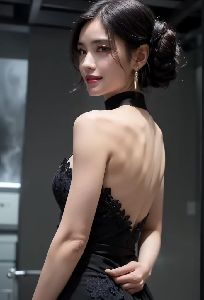 Full body of a very beautiful realistic woman standing on the balcony of a European castle,At night,She seduces the viewer,She is trying to take off her dress,Side angle,Upward-facing buttocks,(Arch your back),(She is wearing a red lace dress),(((Dress being taken off))),See-through dress,See-through,revealing sexy dress,Sex Appeal,Bold,(masterpiece),(Highest quality),(8K),(Super fine),(Super detailed),slender,skinny,Perfect proportions,Perfect body,Large Breasts,Cleavage,Small waist,Waistline,Big Ass,The background is a night city,Looking at this,A little small face,Very beautiful face,double eyelid,Detailed eyes,Beautiful eyes,Open your eyes slightly,Long eyelashes,Natural Lip,Stunningly beautiful face,Mature body,hour glass body figure,(Lift your chin),(Sexual climax),Ecstatic expression,Ecstasy,Bewitching atmosphere,Earrings,Gorgeous necklace,Stand all over the body,Long legs,Beautiful feet,(Short bowl cut hair),((Gray Hair:1.2)),(Anatomically correct body),Physical-level rendering,Anatomically correct feet,Anatomically correct fingers,(nsfw:1.2)