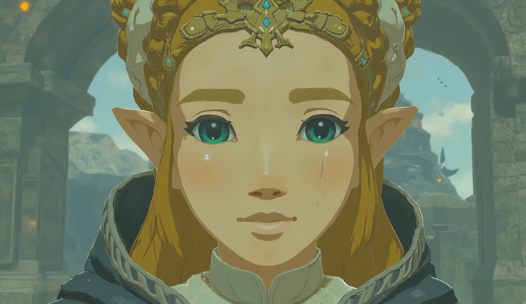Zelda、profile、Close-up photo of a woman holding a Nintendo Switch, Concept art by Kieran Yanner, CG Societyでトレンド, Art Nouveau, Zelda OTW, OTW style, Zelda, princess Zelda, Breath of the Wild Style , OTW, portrait of Zelda, Zelda with triforce, portrait of princess Zelda, from legend of Zelda