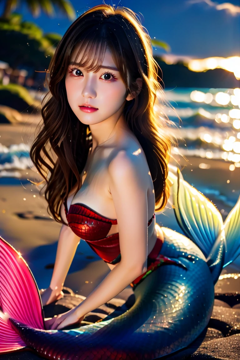 Masterpiece, best quality,1girls, light red hair,cowboy shot,(mermaid), curly_low_twin_tail_hair,light smile,(sexy pose:1.2)under water,(curvy:1.1),