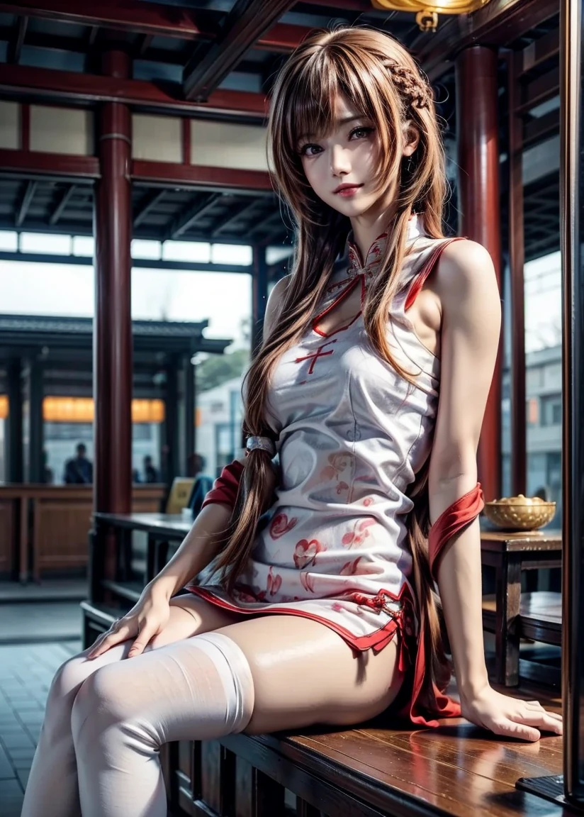Kasumi, brown eyes, (best quality, ultra-detailed), (realistic:1.37), beautiful and detailed face, ultra-realistic texture, delicate face, delicate body, red lipstick, bright colors. High definition, 8K.