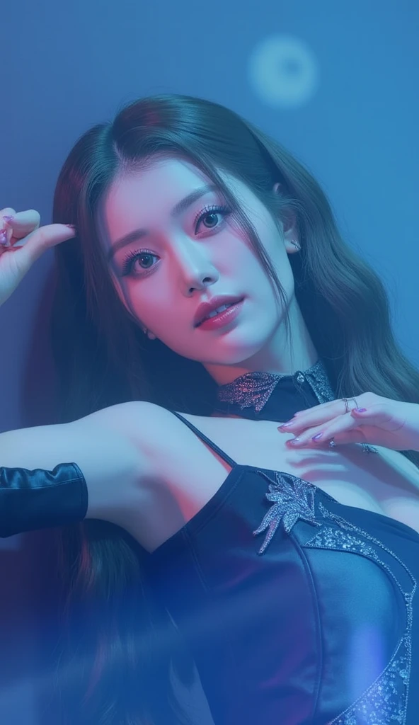 (8k, RAW photo, photorealistic:1.25) ,( lipgloss, eyelashes, glosace, glossy skin, best quality, ultra highres, depth of field, chromatic aberration, caustics, Broad lighting, natural shading, Kpop idol) looking at the audience With serenity and goddess-like bliss, big breastig breastig titull body,