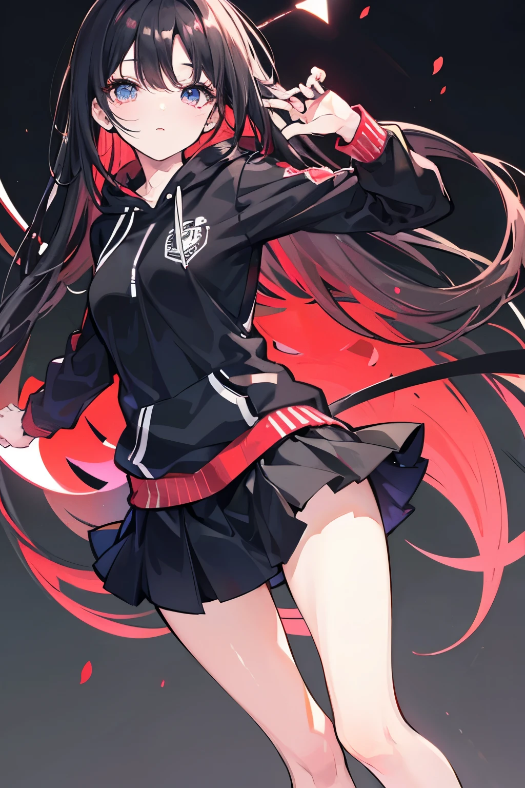 Insane details, Anime style, Upper half body, Young and captivating , sports chic black short hair, striking reddish horns, a crimson headband, mesmerizing red ringed eyes, and an alluring, minimalistic school uniform. Her enigmatic charm is enhanced by a sleek tail, exuding elegance and allure.