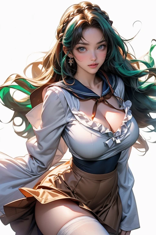 (La Highest quality,High resolution,Very detailed,Actual),Ariana Grande,One Girl, Sailor Neptune, (Sailor Warrior Uniforms:1.4), Dark green hair, Medium Hair, Supplicant Skirt, Earrings, (白いElbow hand pockets:1.4), gem, Center of chest, Dynamic Background, Dynamic posture, High heels,More detailed 8K.Unreal Engine:1.4,超High resolution,La Highest quality:1.4, Realistic:1.4, Skin Texture:1.4, masterpiece:1.8,masterpiece, Highest quality,Object Object], (Detailed facial features:1.3),(Great hands),,(White knee-high boots: 1.4), choker, (White gloves:1.4), choker verde, Elbow hand pockets, gem, Earrings, Green Skirt, Green Hair,(Sailor Neptune:1.4),(Half Body:1.4) ,(Hand Detail:1.4 ), ,( Cyberpunk 2.1),( Beautiful green eyes ), ((Spread your legs:1.5)), ((spread pussy:1.3)), From the knee up, Sitting, Raise your knees, Raise your arms above your head, ((lying on bed:1.3)), ((Showing nipples:1.7))