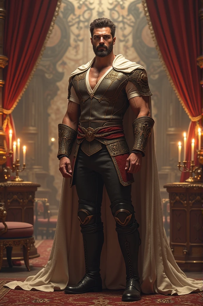 An man holding a sword.an attractive shirtless homoerotic young Michael with a heavy bulge in his naked overalls. ruggedly handsome french settler. highly detailed symmetrical painting by gaston bussiere, craig mullins, j. c. leyendecker, alphonse mucha. cinematic epic + rule of thirds. cinematic composition. concept art. ultra wide angle. 35mm. 8 k, masterpiece, best quality, highres, realistic, twink, chest hair, mustache, whole body, see-through
