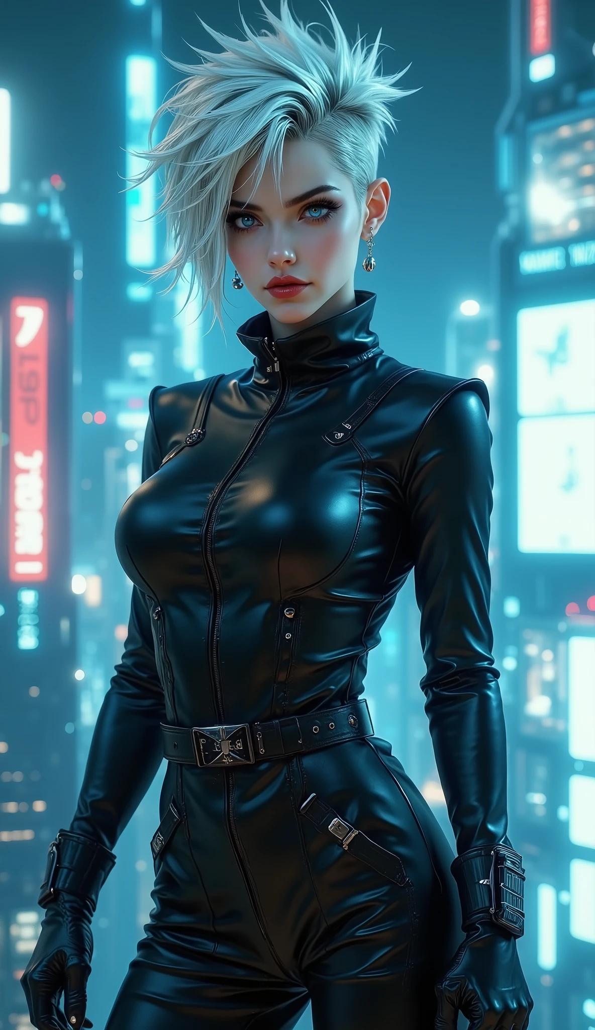 score_9, score_8_up, score_7_up, (by jailbird:1.5), (by kittydee:1.5), (by zummeng:1.5), masterpiece, best quality, (solo),
1girl, expressive eyes, feminine eyes, perfect face, grey eyes, (white hair:1.5), (punk style hair), (asymmetrical haircut), medium breasts, (jumpsuit:1.5), (fingerless gloves:1.5), Cyberspace