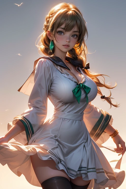 (((Image of Tanabata and Orihime))), Tanabata day, park during the day, one woman, alone, masterpiece, anatomically correct body, perfect hands, perfect legs, slender beauty, thin thighs, detailed drawing, bright screen, dynamic pose, 25 years old, (((Orihime costume))), white over-the-knee socks, wearing a sparkling obi, ((wearing a light blue and yellow translucent happi coat)), accessories with star and tanzaku motifs, metallic bodysuit, erect nipples, kneeling, making a wish, from below, dutch angle, sexy, Dark Hair,