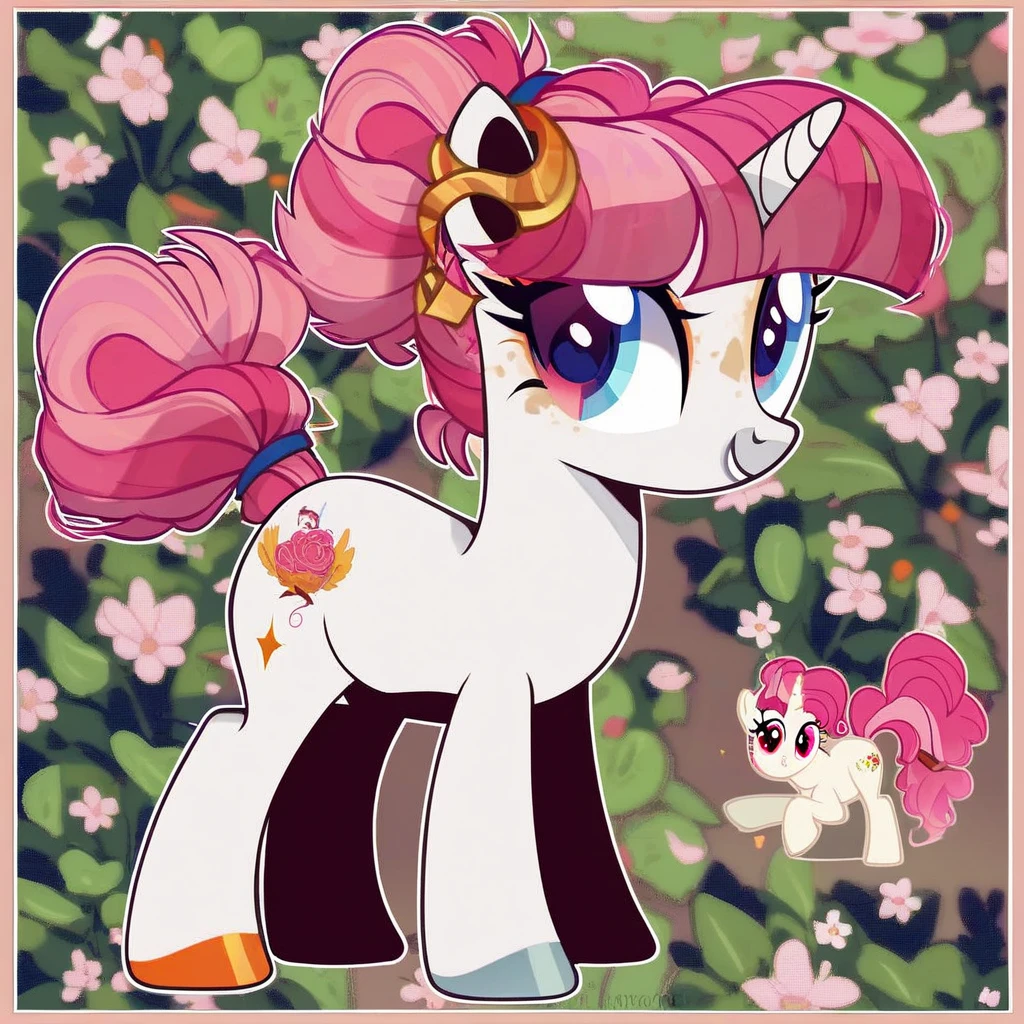score_9, score_8_up, score_7_up, adorable pony, sitting on grass,long straight red hair,star shaped mark, star shaped eyes, pink bow on hair,long hair