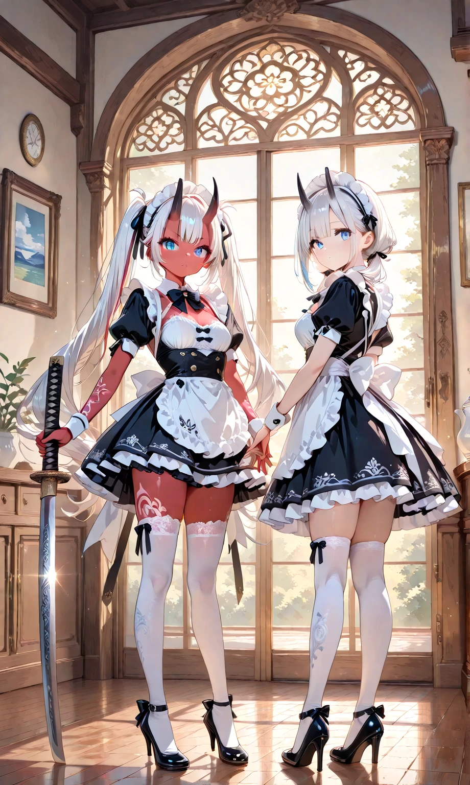 Anime maid girl clothes, bikini maid costume, paladin armor, fantasy armor, ((knight paladin armor)), light armor, knight armor, armor straps