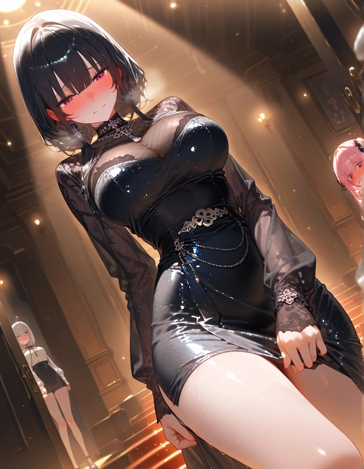nsfw、(masterpiece, Highest quality, Super detailed:1.3), Perfect composition, 4K, (Very detailed, Super detailed), Patent leather leotard、Long gloves、Knee-high boots, High resolution, 8k Texture, Attention to detail, Very detailed肌の質感, Magnificent details, High Sharpness, One girl, (Fine grain:1.3), (25-year-old woman:1.3),(Looking up from below)、A smile looking down on the viewer、Spread your legs、Crotch Emphasis、Erect nipples、Pussy Cameltoe