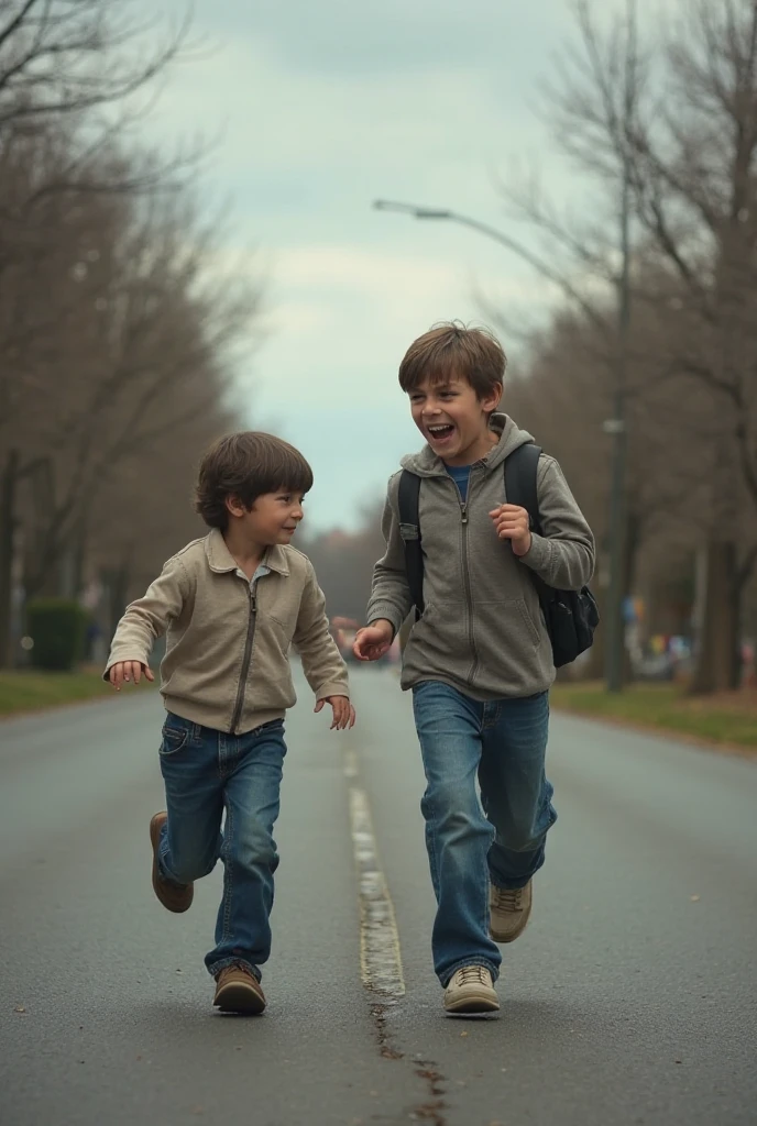 2 male children fleeing inside an abandoned school