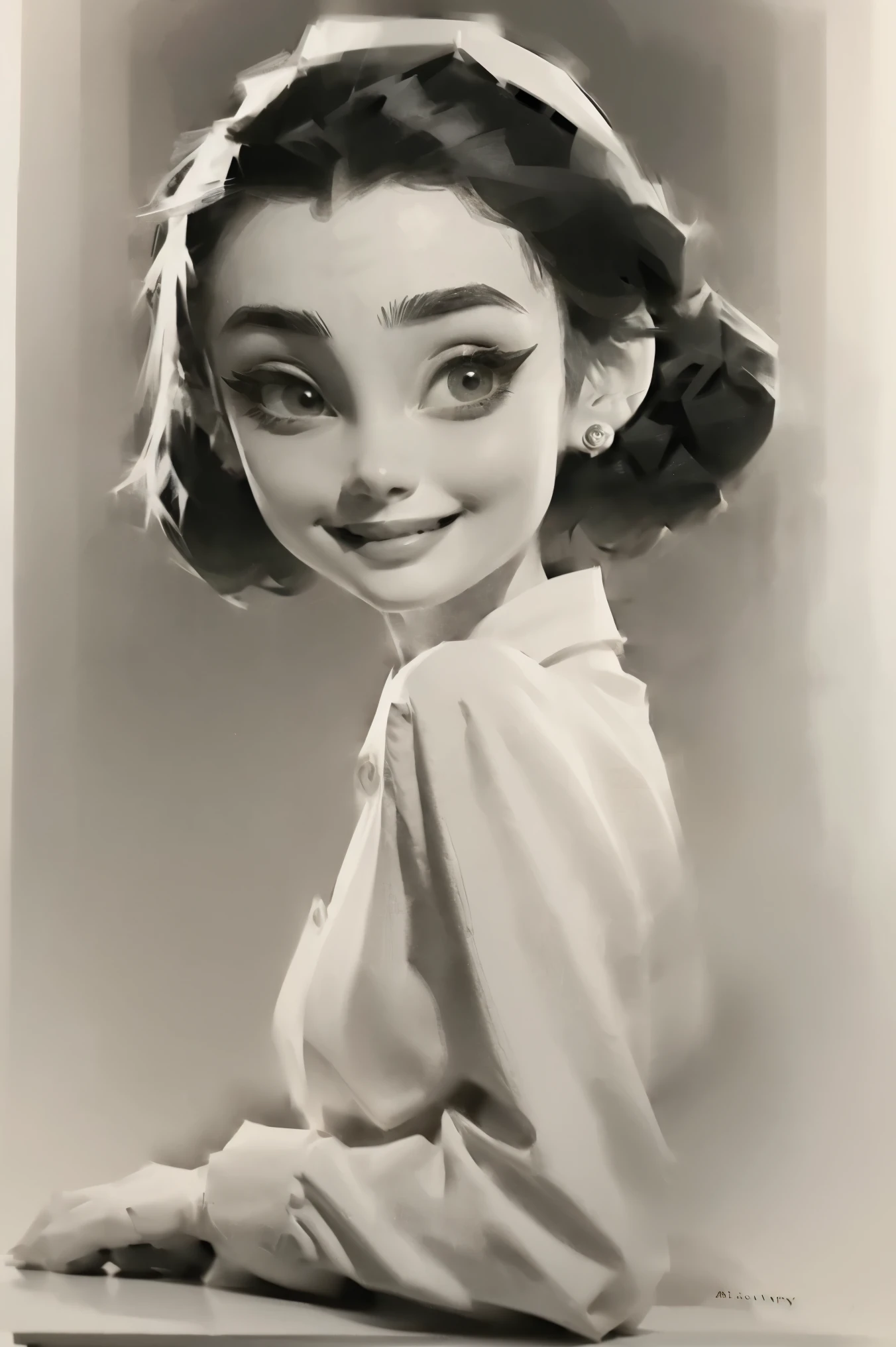 actual,maid,A face as delicate as Audrey Hepburn
(best quality, masterpiece, original photo,Super detailed:1.2), 1 girl,alone,looking at the audience,Smile,Gray and black gradient background,black background