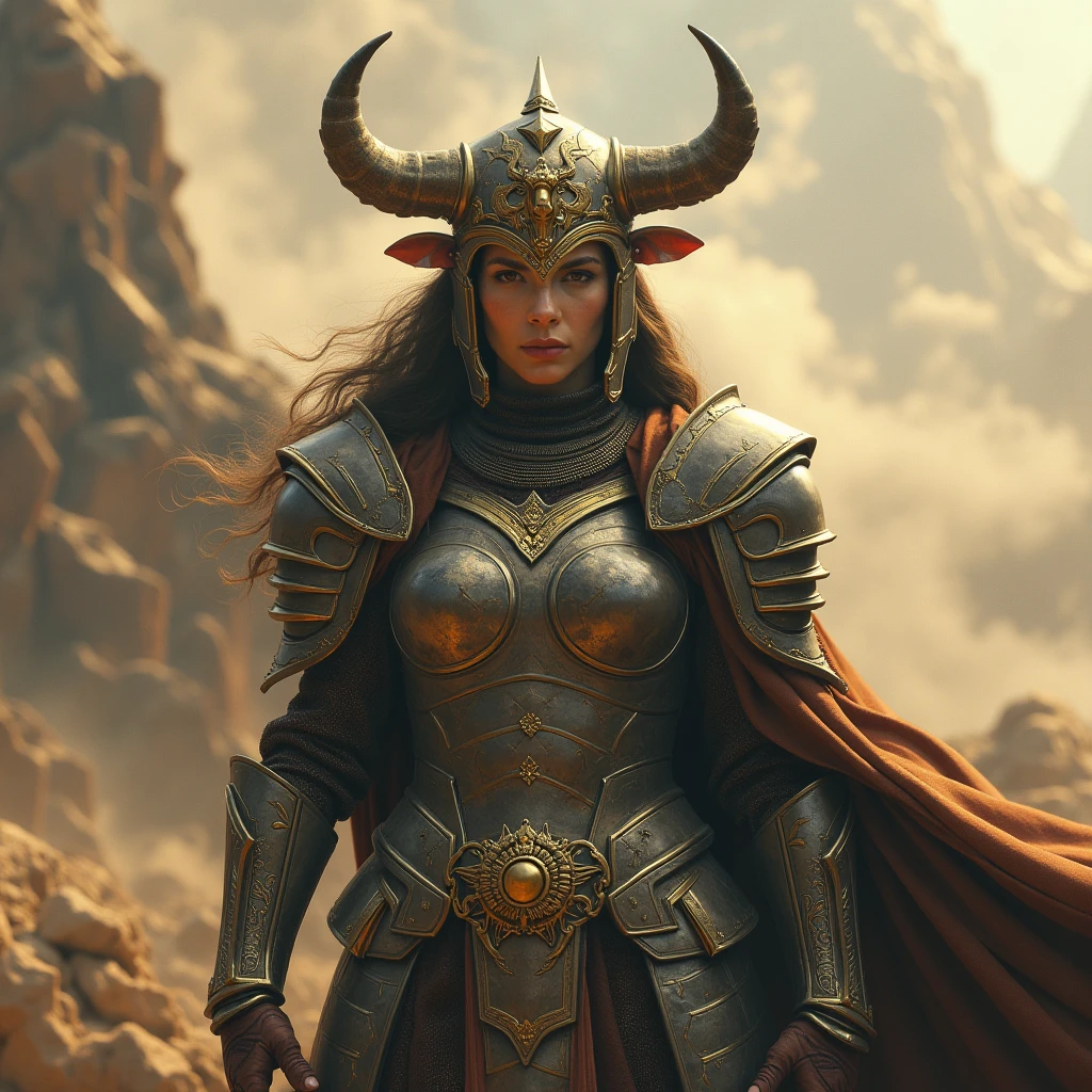 ((Best Quality)), ((Masterpiece)), ((Realistic)), ((Valkyrie)), Standing boldly before a roaring dragon's head, amidst a smoke-shrouded courtyard of a medieval fortress, due to the dragon's destructive flames shortly before the collapse stands. Debris and ash dance in the air as stray rays of moonlight find their way through the smoke into the courtyard, casting dramatic shadows. The Valkyrie, impressive in her detailed armour, her stance resolute, holds her sharp-forged spear ready to confront the dragon. Her helm reflects the flickering fire erupting from the dragon's head. Every piece of their armor and every element of their appearance speaks of their bravery and willingness to fight. The scorpion fish is a masterpiece in its own right, with bright, fierce eyes and sharp teeth protruding from its wide-open maw. Smoke and sparks rise from its nostrils, creating an ominous aura. Its mighty scales gleam in the dim moonlight, every detail testifying to its fearsome presence. The entire scene is lit by the flickering flames that eat away at the stonework of the once-proud fortress. One can clearly see the rough masonry, the cracks in the stones and the dust rising from the collapsing walls. Eye to eye, quaint, masterpiece