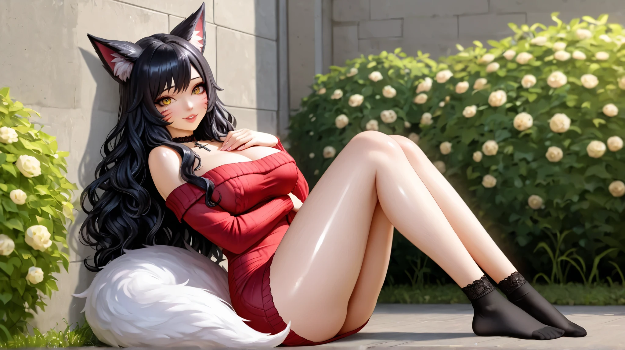 (extremely detailed background) (best quality), (highest quality), (masterpiece),1girl ,adult woman anime in a black outfit in front of a window , open window, fine details, oppai, azur lane, adult woman seductive anime, cushart krenz key art female, girls frontline universe, azur lane style, girls frontline style, alone, fox ears and fox tail, big ass ,fox tail, fox ear, big tits, thick thighs, seductive smile, beautifully detailed eyes, extremely detailed clothes,mature, exposed chest, breasts out, black hair, extremely detailed face, extremely detailed body, detailed texture, big ass, highres, partially naked, looking at the viewer, nsfw, black lingerie, open legs, solo, solo focus, brown eyes, semi naked, open mouth, 8k,