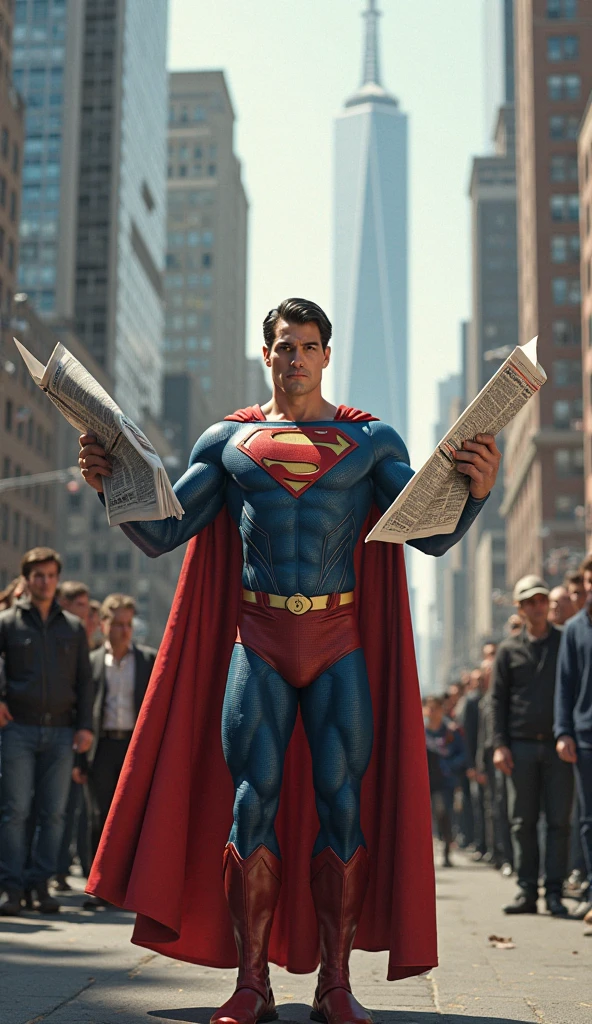 Superman was walking around the city reading the newspaper
