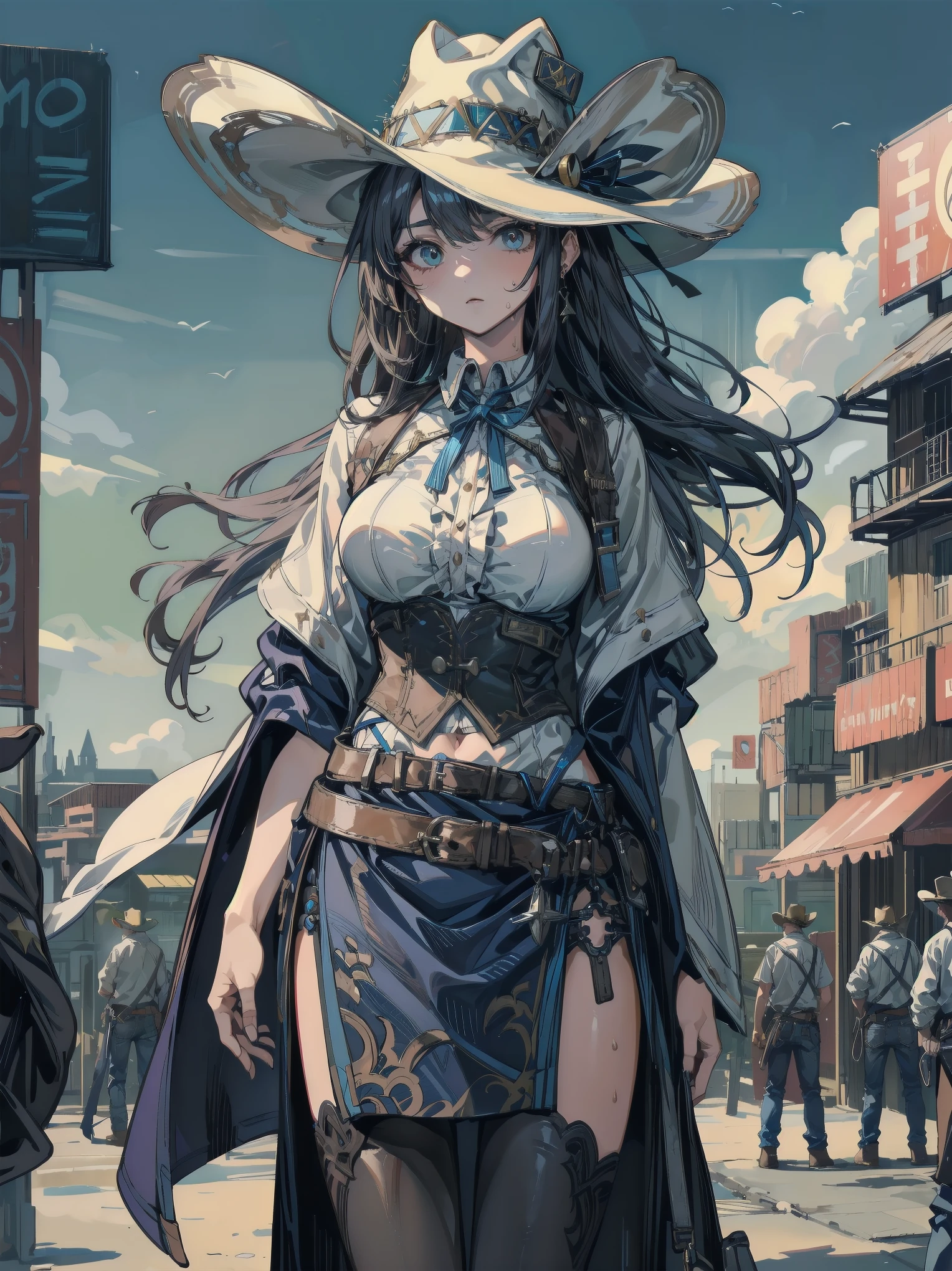 (​masterpiece、top-quality:1.2), cowboy  shot, 独奏, 1girl in, Boa Hancock, A smile, looking at the viewers, Hands on the hips, Cape, epaulette, cleavage of the breast, jewely, 耳Nipple Ring, Midriff、Colossal tits、Anime One Piece Tashigi Colonel、