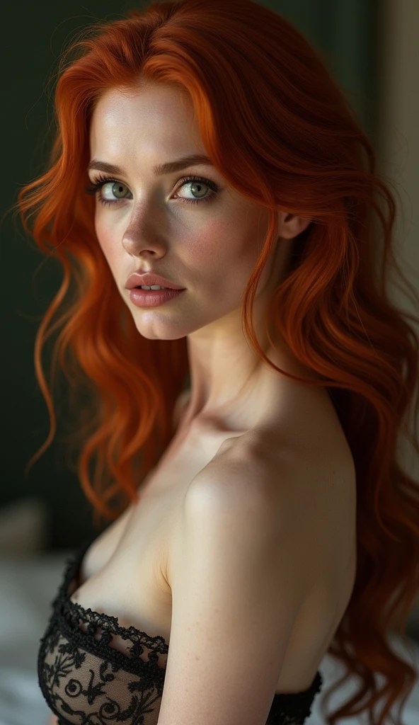 Make a hot redhead naked with a huge gigantic one - SeaArt AI