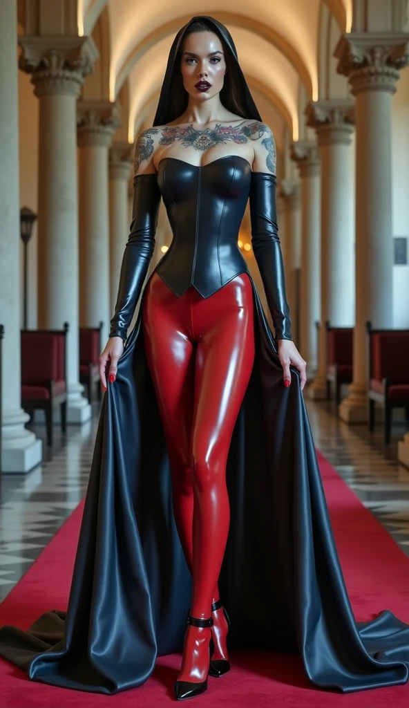 ((masterpiece:1.4)、(Highest quality:1.4)、(Realistic:1.7))、Masterpiece:1.4、(Top-notch rendering:1.4)、((Princess of Mars))、(Dejah Thoris 2)、(Throne Room of the Martian Dynasty Palace)、20-year-old、(1 Girl:1.4)、(Red Latex Bodysuit:1.4)、(Ultra Bikini)、(Sexy red corset:1.4)、(Pale white super sexy underwear:1.4)、(Lavish décor and costumes symbolizing the Queen:1.7)、(An outfit that emphasizes beautiful breasts:1.4)、Sharp focus:1.5、Detailed eyes、double eyelid、{Long Hair}、Beautiful woman with perfect figure:1.4、Perfect proportions:1.4、(Anatomically correct body shape:1.4)、well-proportioned and beautiful udder、Tightly cinched waist、(Narrow waist:1.4)、(9-body proportions beautiful girl:1.4)、(A beautiful girl with long legs and a good figure:1.4)、Standing、(Full Body Photo:1.7)、Supermodel、Portrait Photography、Nikon SLR D6、Natural light、Lighting technology that creates beautiful expressions、Ideal lighting、Beautiful and well-proportioned hips、(フォトRealistic:1.4)、Beautiful feet:1.2、Raw photo、Red lips、Red High Heels、Beautiful face with long face、(tiara:1.4、choker:1.4、necklace:1.4、Earrings:1.4)、(A beautiful queen standing in the ruins of an ancient city:1.4)
