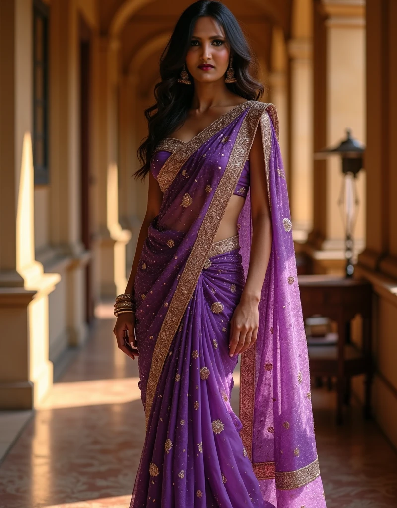 Masterpiece, absurdres, fine detail, HDR, highly detailed face and eyes, photorealistic, solo,1girl,smiling
purple fabric,wifs,(Haute_Couture:1.15), woman wearing a [Haute_Couture|wifs]_((designer dress,floral print:1.1),(drape with embroidery:1.2)), cowboy shot
 <lora:LycorisIndien:0.85>