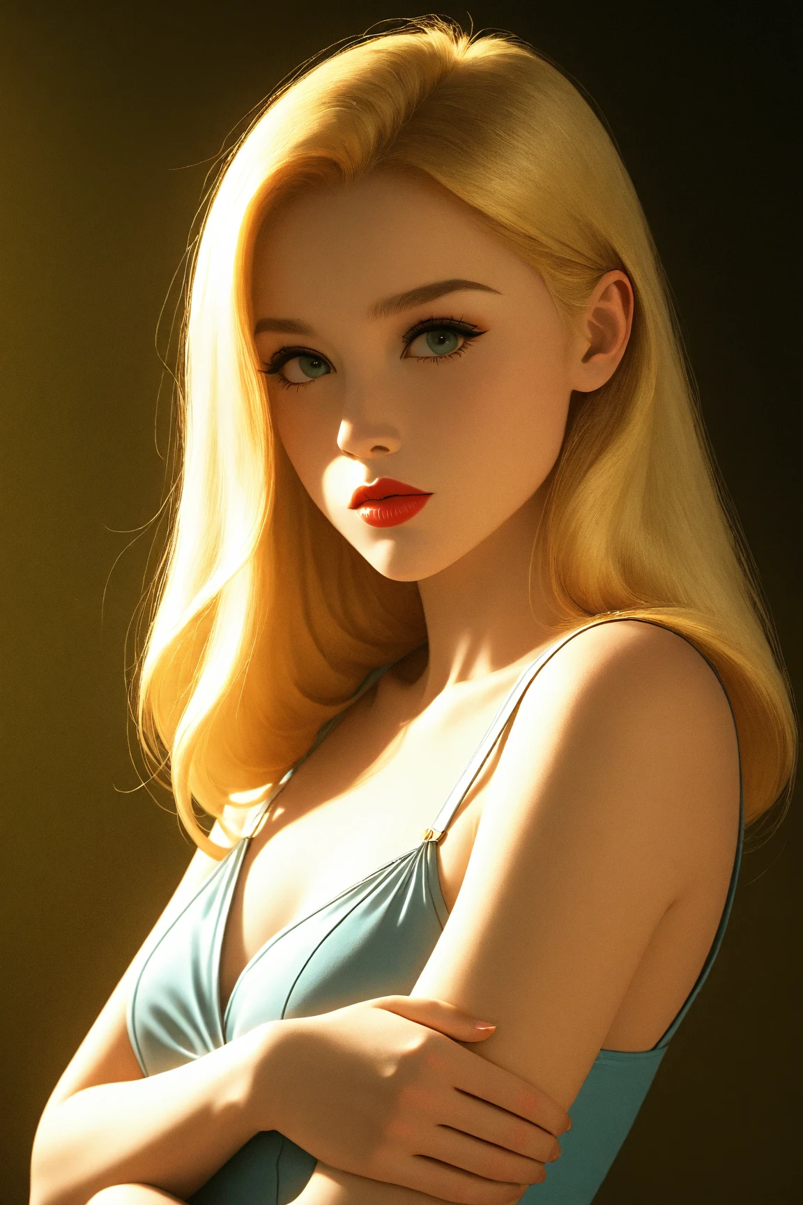 ((Top Quality, 8k, Masterpiece: 1.3)), Full Body, Long Legs, Crisp Focus: 1.2, Beautiful Women in Perfect Style: 1.4, Slender Abs: 1.2, ((Blonde, Big: 1.2)), Black Tank Top, (Night View: 1.1), Highly Detailed Face and Skin Texture, Detailed Eyes, Double Eyelids
