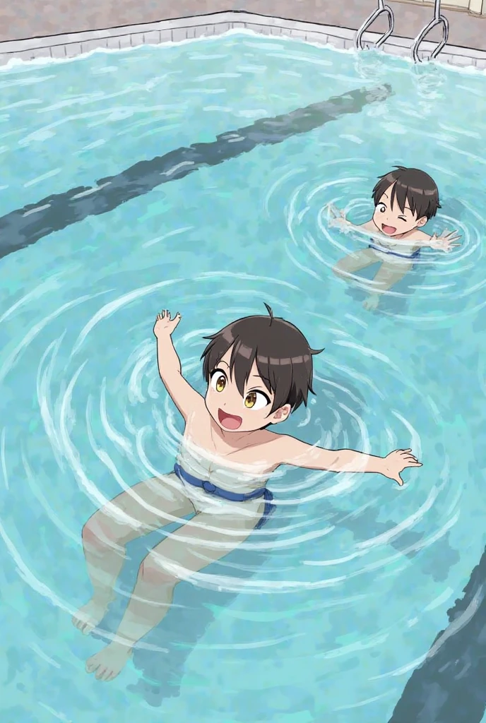 Little boys in the pool with nothing on but Underwear