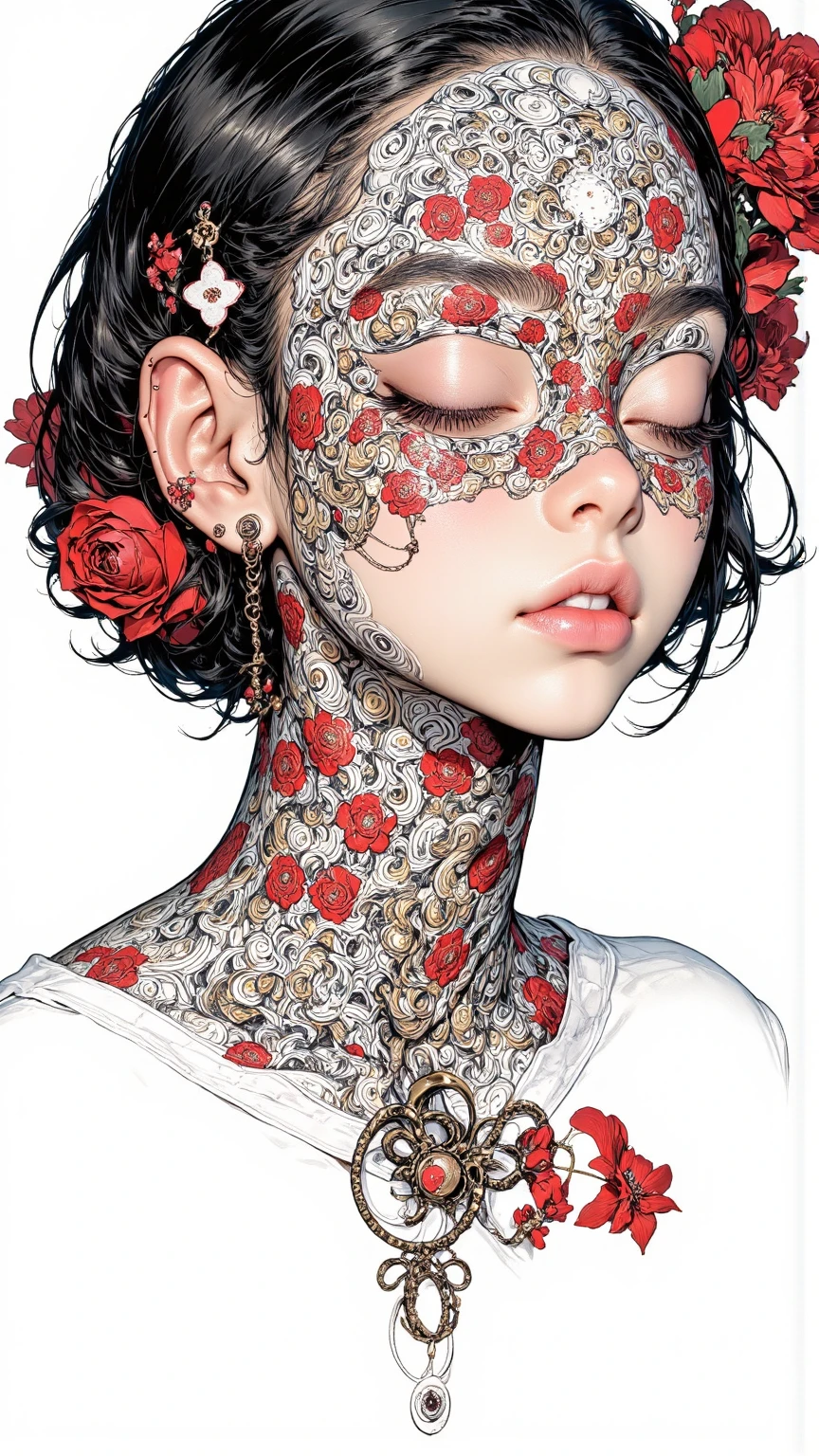 official art, unity 8k wallpaper, ultra detailed, beautiful and aesthetic, masterpiece, best quality, (zentangle, mandala, tangle, entangle), (fractal art:1.3) , 1girl, big breast, extremely detailed, dynamic angle, cowboyshot, the most beautiful form of chaos, elegant, a brutalist designed, vivid colours, romanticism, by james jean, roby dwi antono, ross tran, francis bacon, michal mraz, adrian ghenie, petra cortright, gerhard richter, takato yamamoto, ashley wood, atmospheric, ecstasy of musical notes, streaming musical notes visible