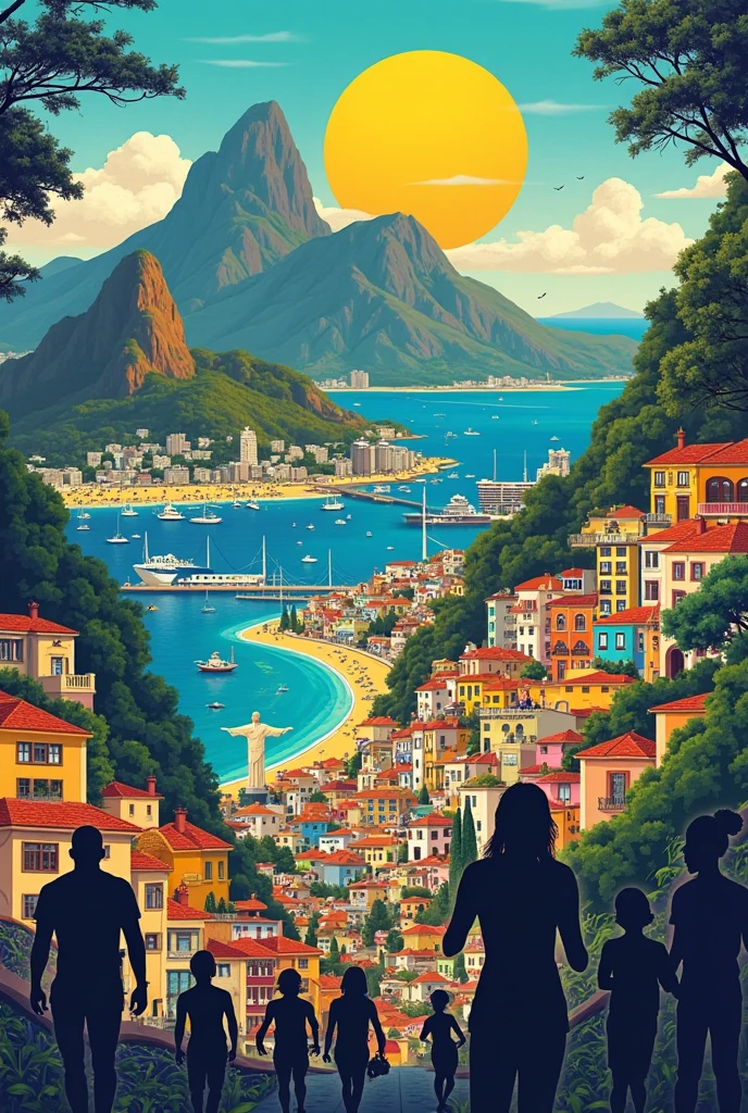 Illustration of a couple sitting relaxing on Copacabana beach