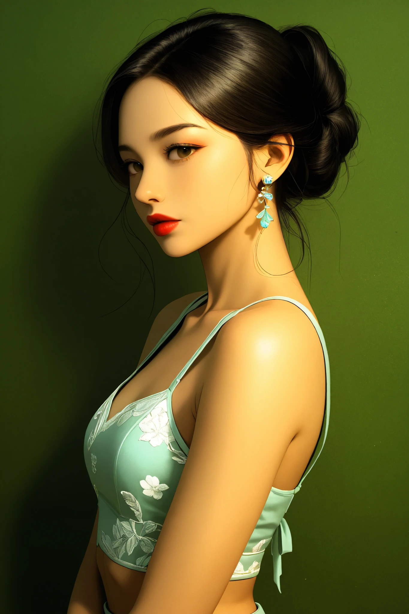 expressionist artwork image, korean pinup girl,