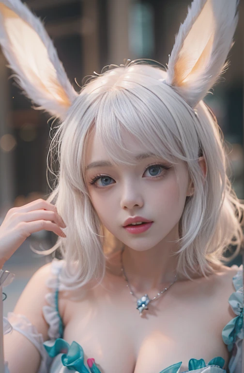 Wet body tempts white silk animal ears