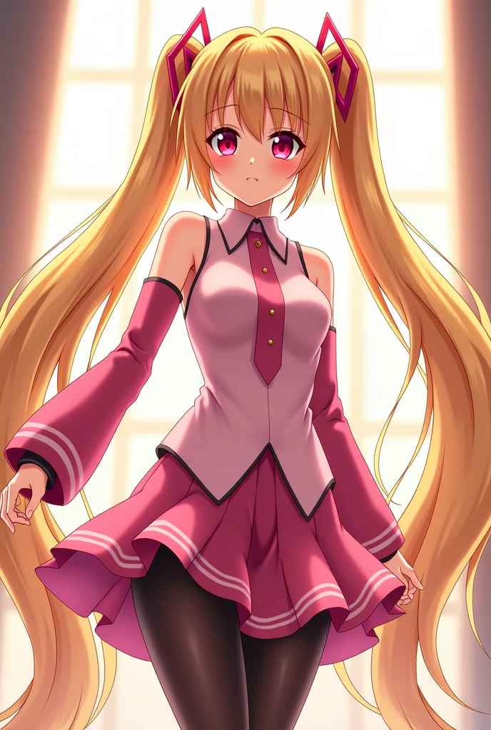 anime, beautiful face, highly detailed face, detailed perfect eyes, perfect hair, perfect lips, accurate arms, accurate hands, perfect legs accurate footware. highly detailed background, front lighting, perfect lighting, full body, 1girl, solo, ruby hoshino, ruby, oshi no ko, heels, blonde hair, thighhighs, stockings, absurdres, high res, ultrasharp, 8K, masterpiece, looking at viewer, (sexy pose:1.5), (full body:1.5), idol outfit, idol, revealing idol, skirt, cleavage, stockings, dynamic pose, full of delight, smiling full of compassion, blushed, on a stage, concert, performing on stage, making a love heart with hands