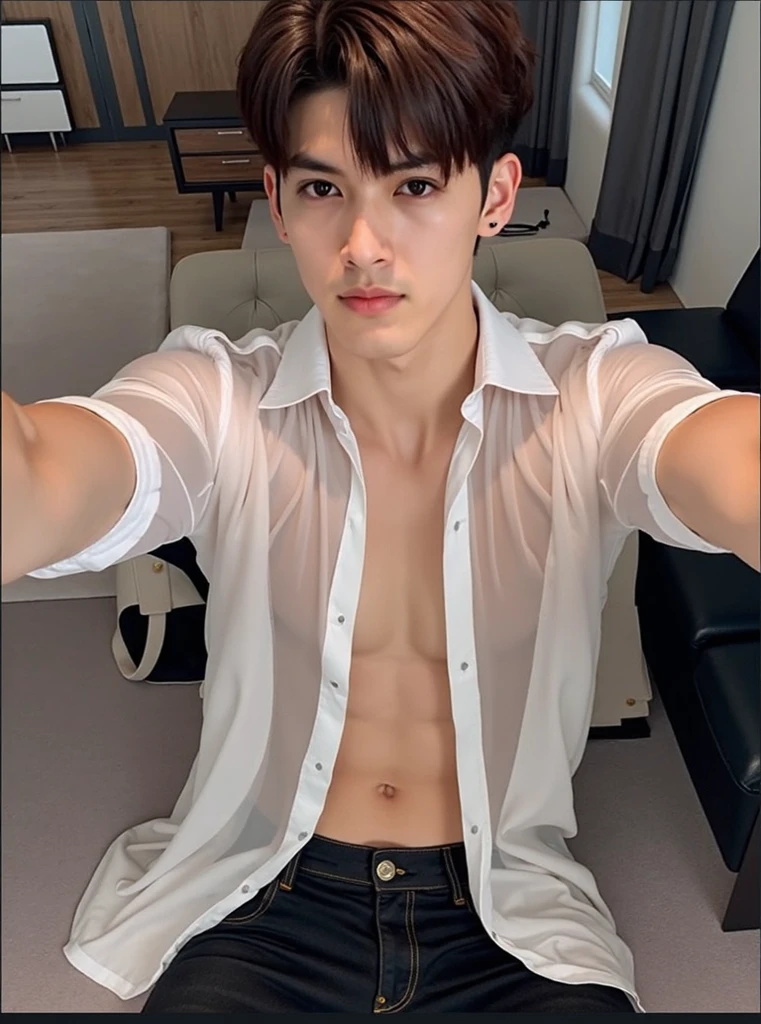 ( (8K:1.27), 4K,best qualtiy, tmasterpiece, 超A high resolution:1.2) Photos of Japan men, Young men,Perfect face,perfect bodies,wet body, White shirt,white micro thong, wet Clothes see-through,Expose your abs,realskin,super detailing,Gesture to take off the shirt、One Man、Perfect skin detail、One Man、Shower room,(Solo: 1.2)