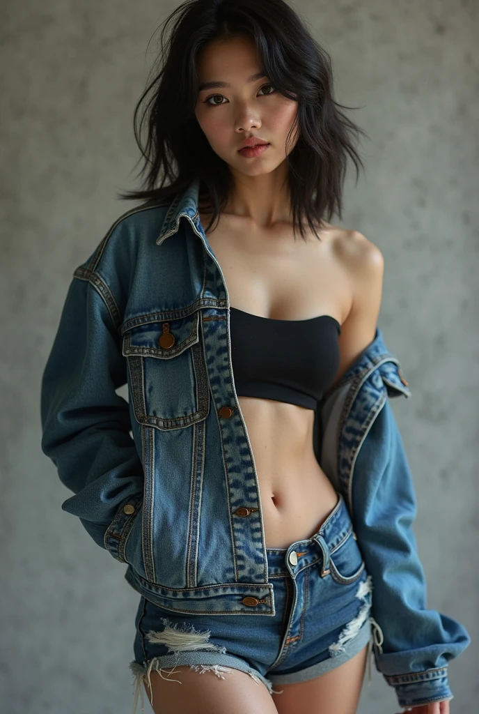 girl,teen,skater girl, thai girl,punk, denim shorts, topless, hat, tattoos on arms,piercings