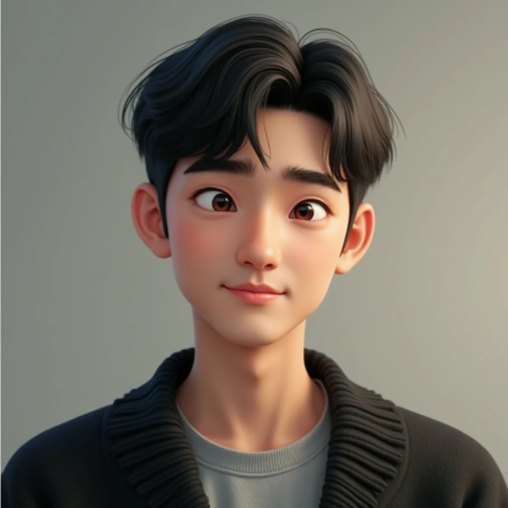 best quality, 25 years old, alone, cartoon portrait, with a short beard, the background is a room with a film set, short hair, Boy holding the camera in the air taking pictures, with a beard on his face
